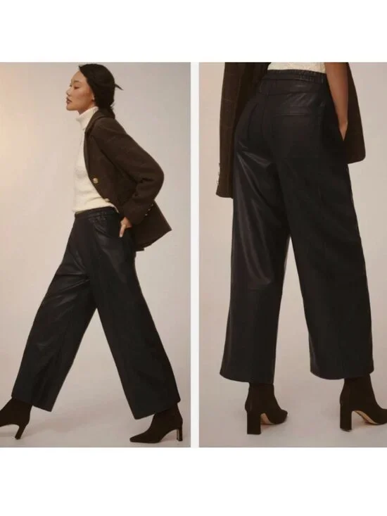 PILCRO Anthropologie Izzie Relaxed Pull-On BlackBarrel Pants Faux Leather Size M - Picture 12 of 13